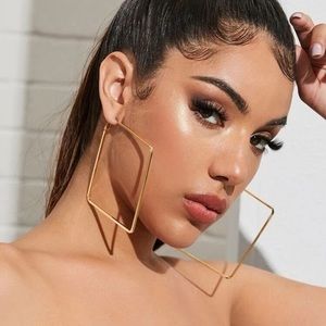 Square Hoop Earrings Golden Geometric